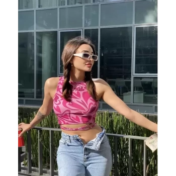 Kadın Bel İp Dolama Detay Sıfır Kol Crop Bluz