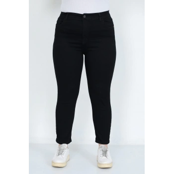 Kadın Siyah Büyük Beden Battal Dar Paça Likralı Kot Pantolon