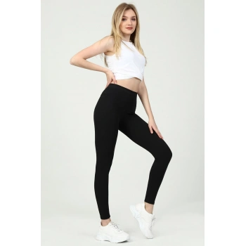 Kadın Siyah Yüksek Bel Toparlayıcı Fitilli Örme Tayt