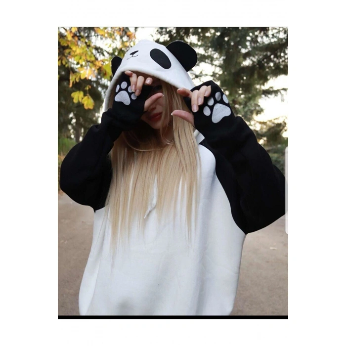 Kadın Siyah Beyaz Panda Sweatshirt