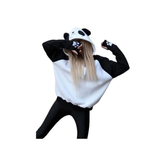Kadın Siyah Beyaz Panda Sweatshirt