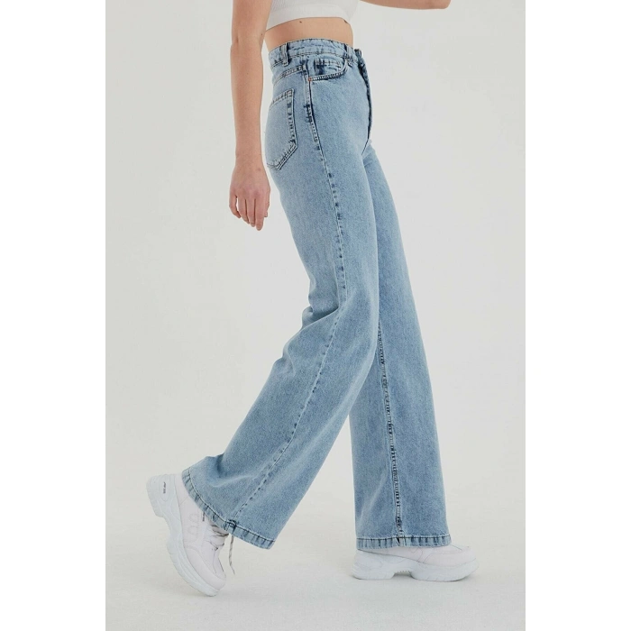 KADIN MAVİ YÜKSEK BEL BOL PAÇA JEANS PANTOLON