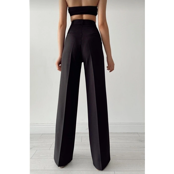 Kadın Siyah Yüksek Bel Kumaş Palazzo Pantolon
