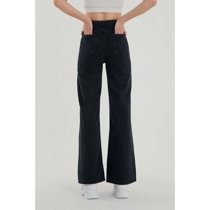 Siyah Bol Paça Palazzo Pantolon Jeans