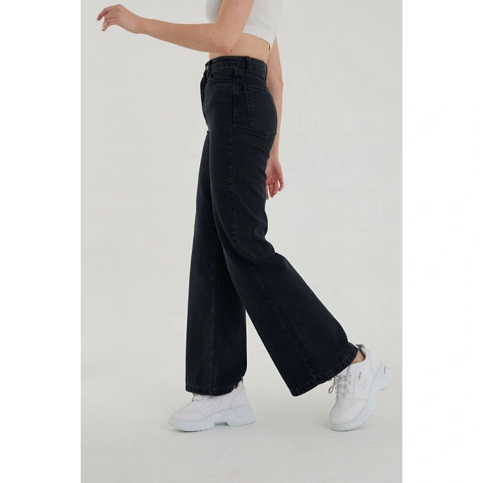 Siyah Bol Paça Palazzo Pantolon Jeans