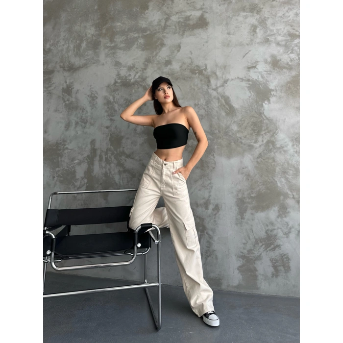 Kadın Bej Kargo Pantolon