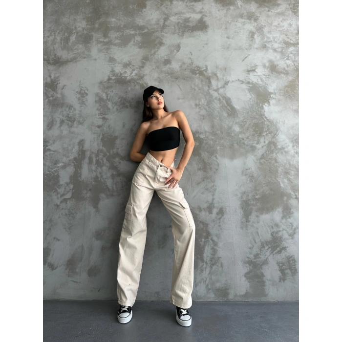 Kadın Bej Kargo Pantolon