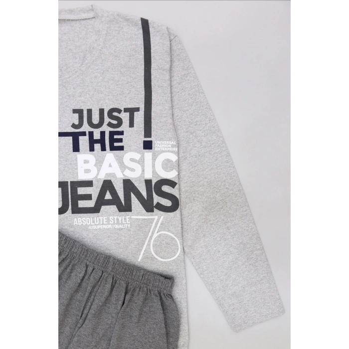 10-16 Yaş Garnili Erkek Çocuk Pijama Takımı Gribeyaz - 50715.1838.