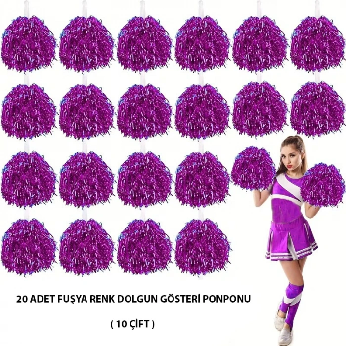 10 Çift ( 20 Adet ) Fuşya Renk 23 Nisan 19 Mayıs 29 Ekim Okul Gösteri Ponponları