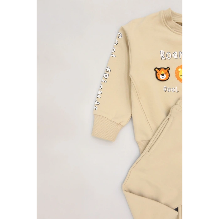 2-5 Yaş Şardonlu Yumoş Kumaş Takım Bej - 1264029.1576.