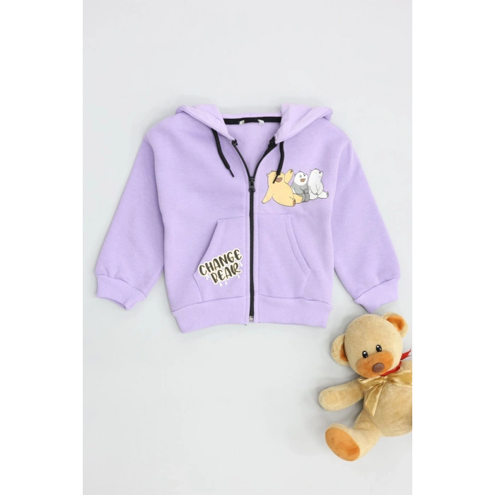 2-6 Yaş Çocuk Panda Baskılı Kapşonlu Lila - 623611.1576.