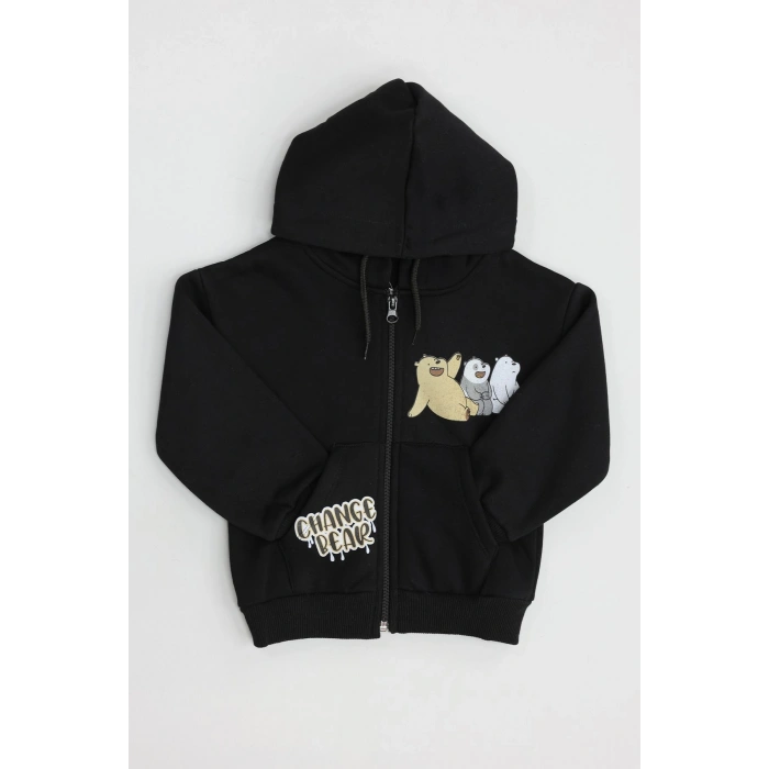 2-6 Yaş Çocuk Panda Baskılı Kapşonlu Siyah - 623611.1576.