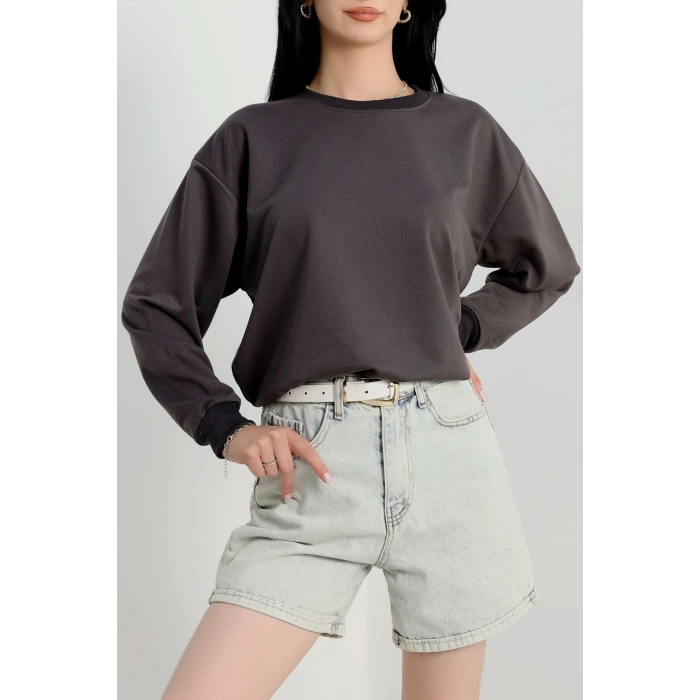 2 İp Bisiklet Yaka Sweat Antrasit - 20790.1878.