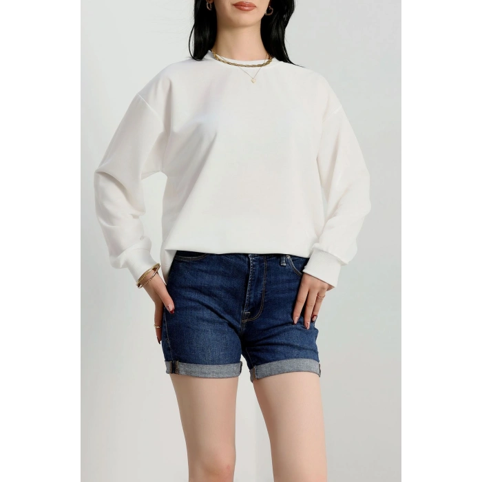 2 İp Bisiklet Yaka Sweat Ekru - 20790.1878.