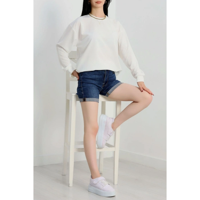 2 İp Bisiklet Yaka Sweat Ekru - 20790.1878.