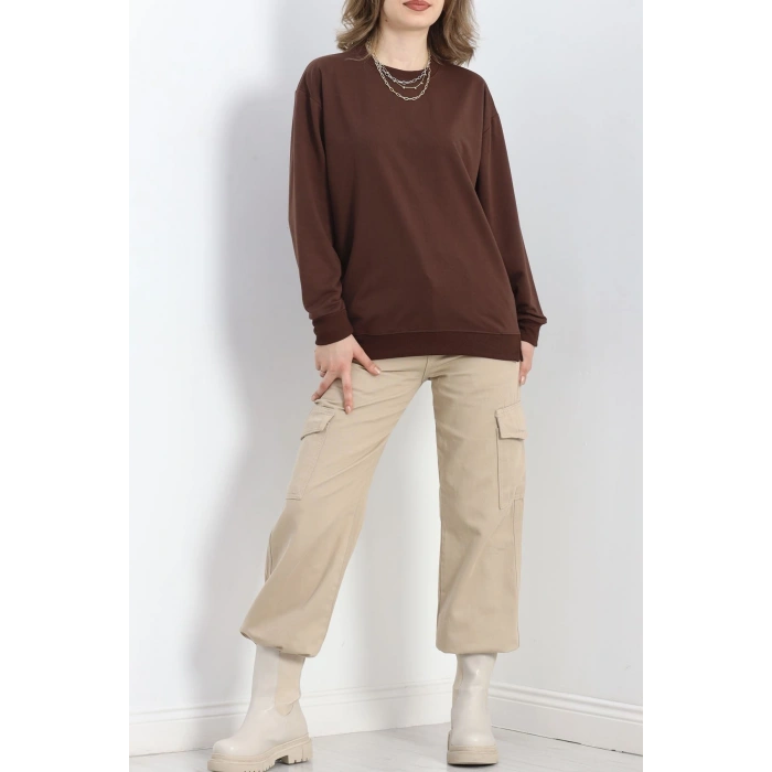 2 İp Bisiklet Yaka Sweat Kahve - 20790.1878.