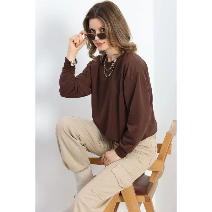 2 İp Bisiklet Yaka Sweat Kahve - 20790.1878.