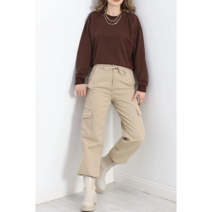 2 İp Bisiklet Yaka Sweat Kahve - 20790.1878.