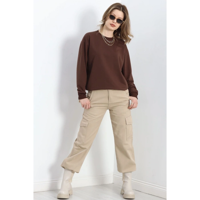 2 İp Bisiklet Yaka Sweat Kahve - 20790.1878.