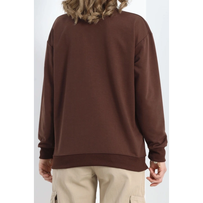 2 İp Bisiklet Yaka Sweat Kahve - 20790.1878.