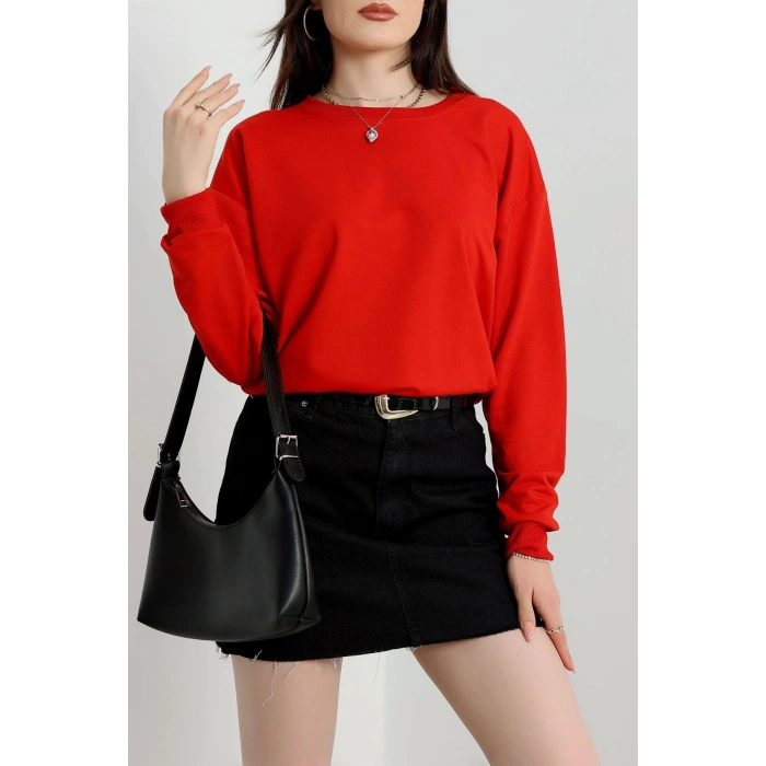 2 İp Bisiklet Yaka Sweat Kırmızı - 20790.1878.