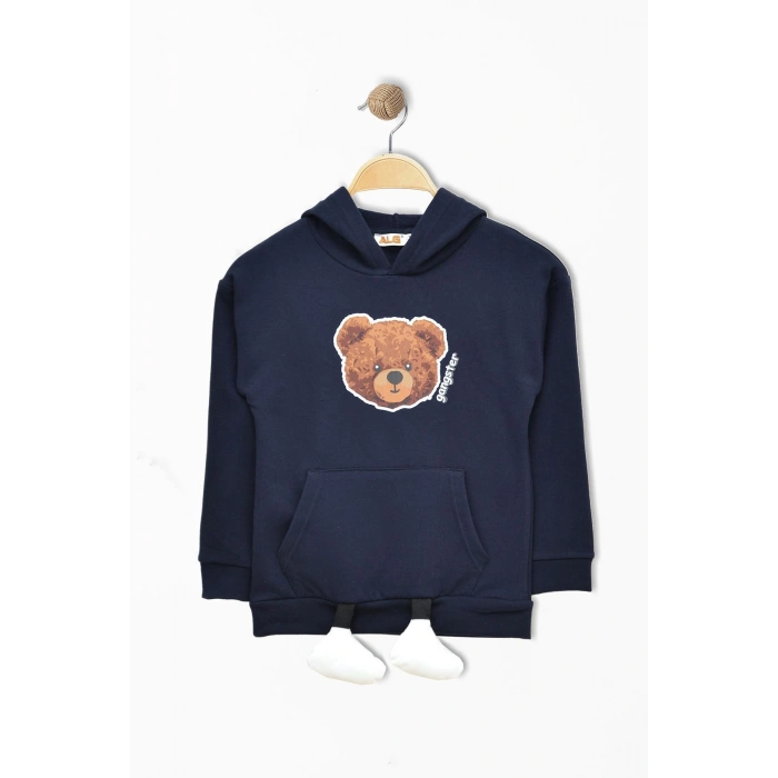 2 İp Şardonlu 3-7 Yaş Kapşonlu Sweat Lacivert - 224518.1576.