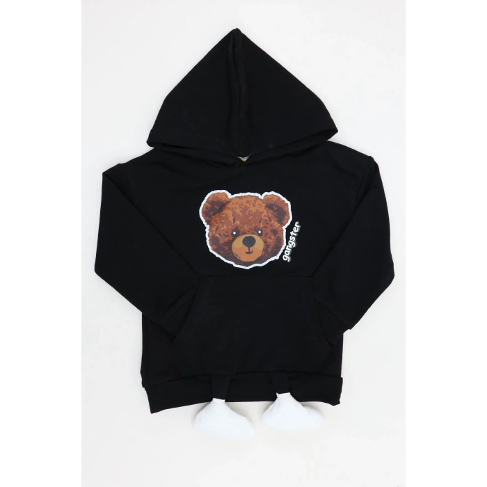 2 İp Şardonlu 3-7 Yaş Kapşonlu Sweat Siyahbeyaz - 224518.1576.