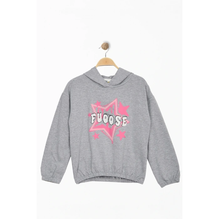 2 İp Şardonlu Baskılı Kapüşonlu 8-12 Yaş Sweat Gri - 725432.1576.