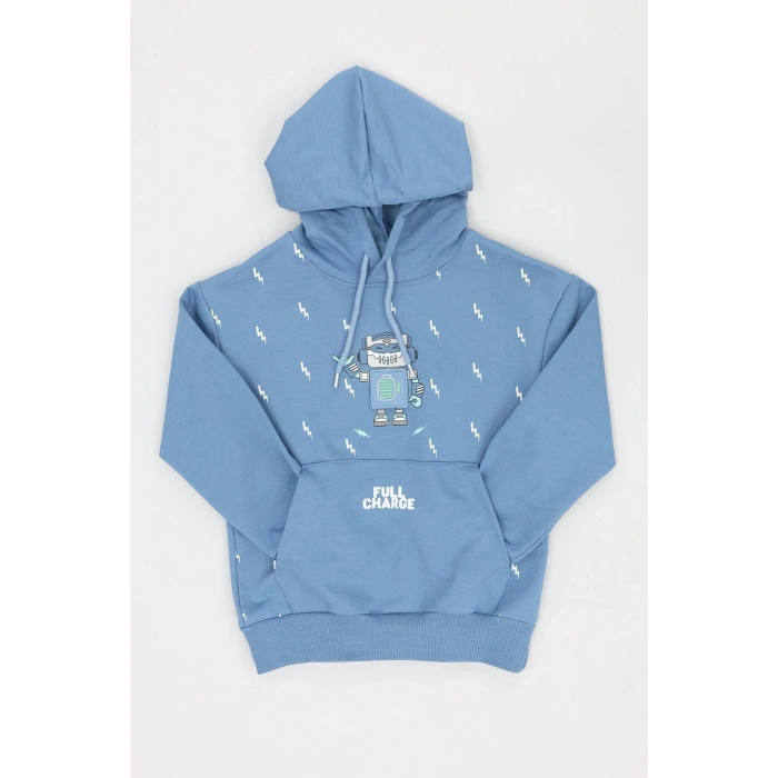 2 İp Şardonlu Penye Çocuk Sweat 6-9 Yaş Mavi - 2264014.1576.