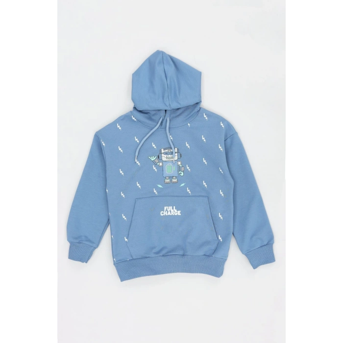 2 İp Şardonlu Penye Çocuk Sweat 6-9 Yaş Mavi - 2264014.1576.