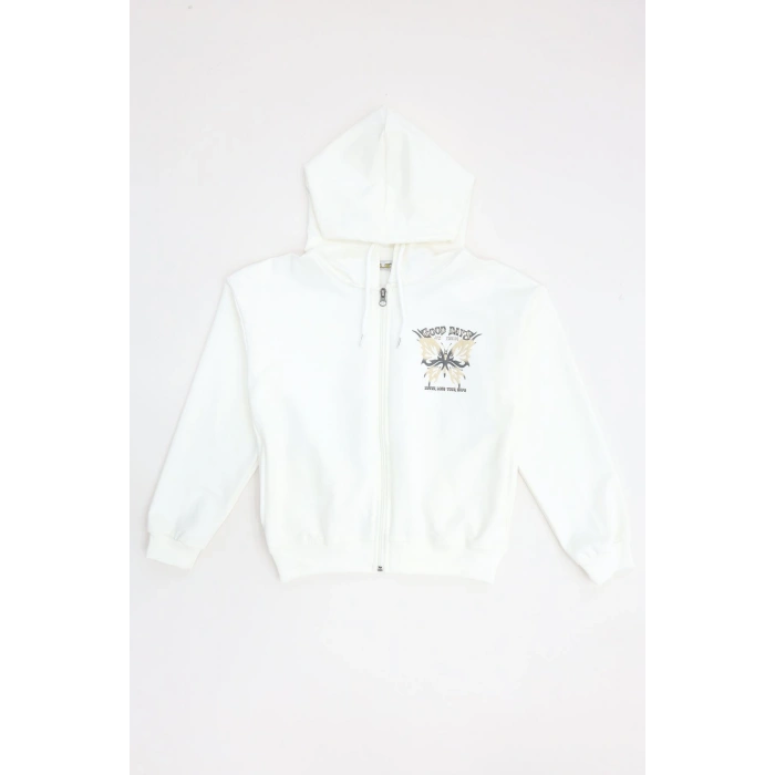 2 İplik 10-13 Yaş Kompak Fermuarlı Sweat Ekru - 7264277.1576.