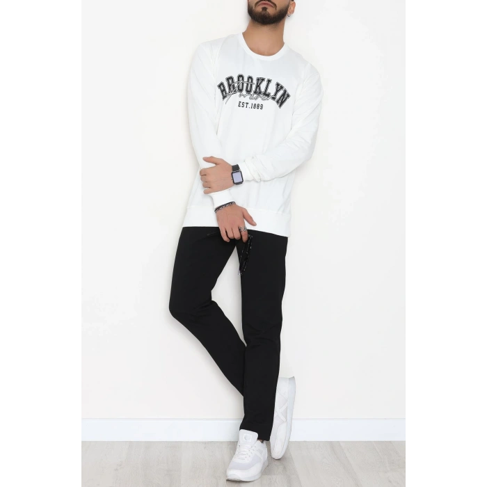 2 İplik Baskılı Erkek Sweat Beyaz - 42780.2087.