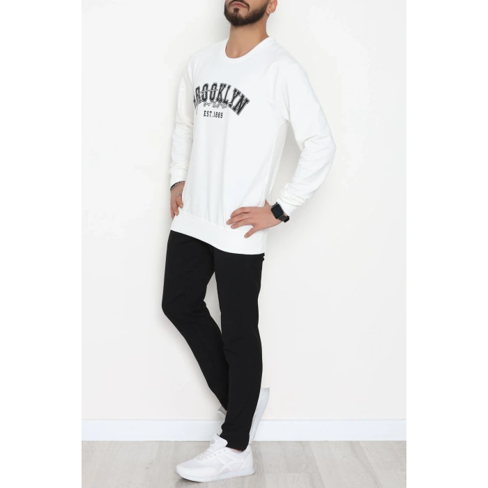 2 İplik Baskılı Erkek Sweat Beyaz - 42780.2087.
