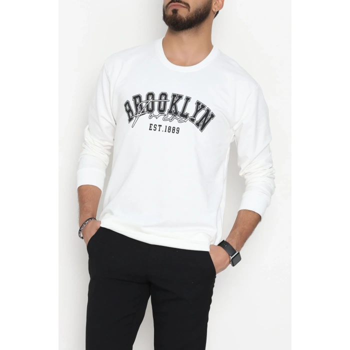 2 İplik Baskılı Erkek Sweat Beyaz - 42780.2087.