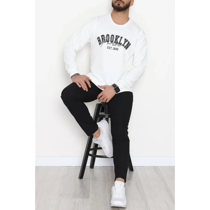 2 İplik Baskılı Erkek Sweat Beyaz - 42780.2087.