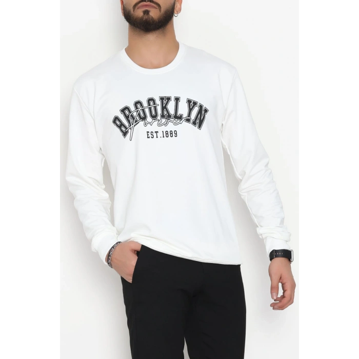 2 İplik Baskılı Erkek Sweat Beyaz - 42780.2087.