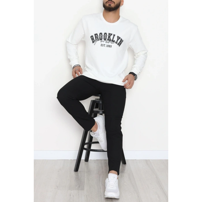 2 İplik Baskılı Erkek Sweat Beyaz - 42780.2087.