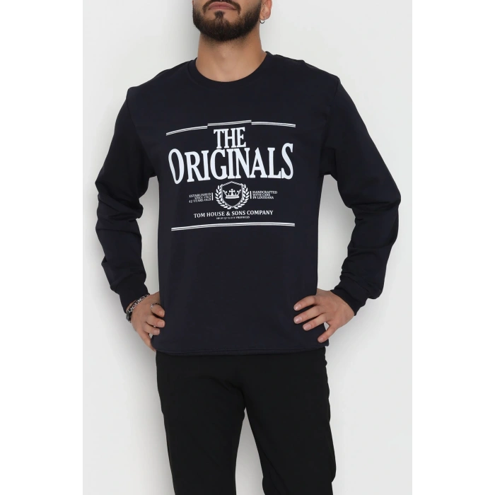 2 İplik Baskılı Erkek Sweat Lacivert - 42779.2087.