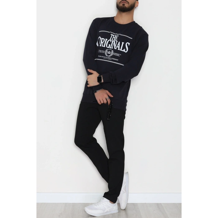 2 İplik Baskılı Erkek Sweat Lacivert - 42779.2087.
