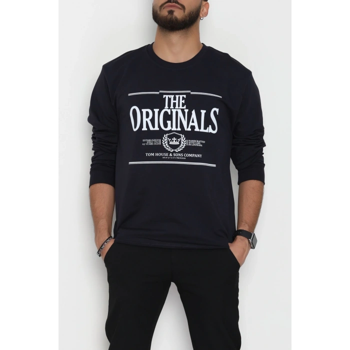 2 İplik Baskılı Erkek Sweat Lacivert - 42779.2087.