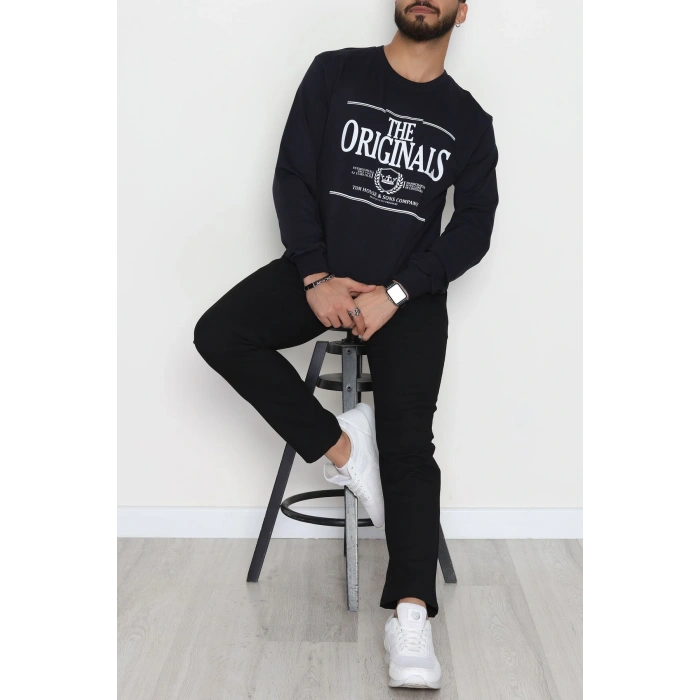 2 İplik Baskılı Erkek Sweat Lacivert - 42779.2087.