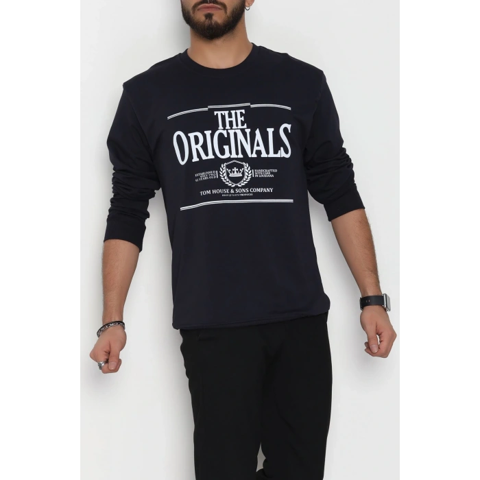 2 İplik Baskılı Erkek Sweat Lacivert - 42779.2087.