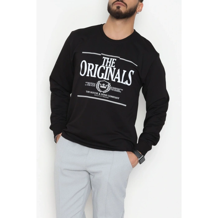 2 İplik Baskılı Erkek Sweat Siyah - 42779.2087.