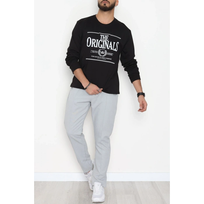 2 İplik Baskılı Erkek Sweat Siyah - 42779.2087.