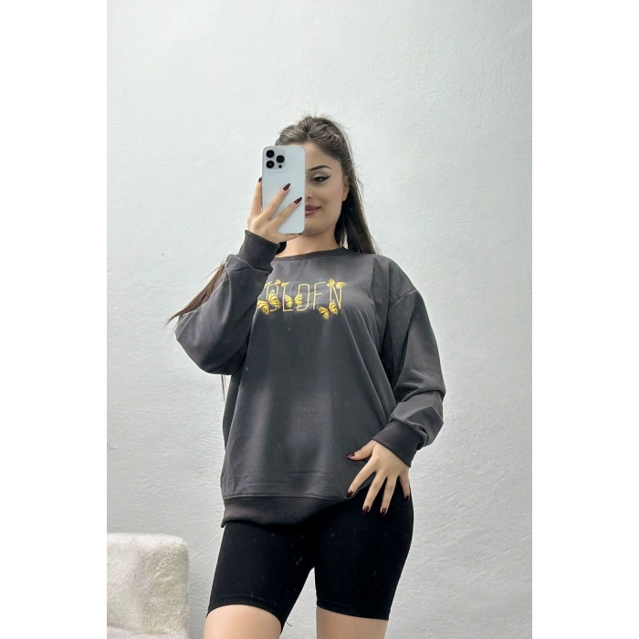 2 İplik Baskılı Sweatshirt Antrasit - 31303.1878.