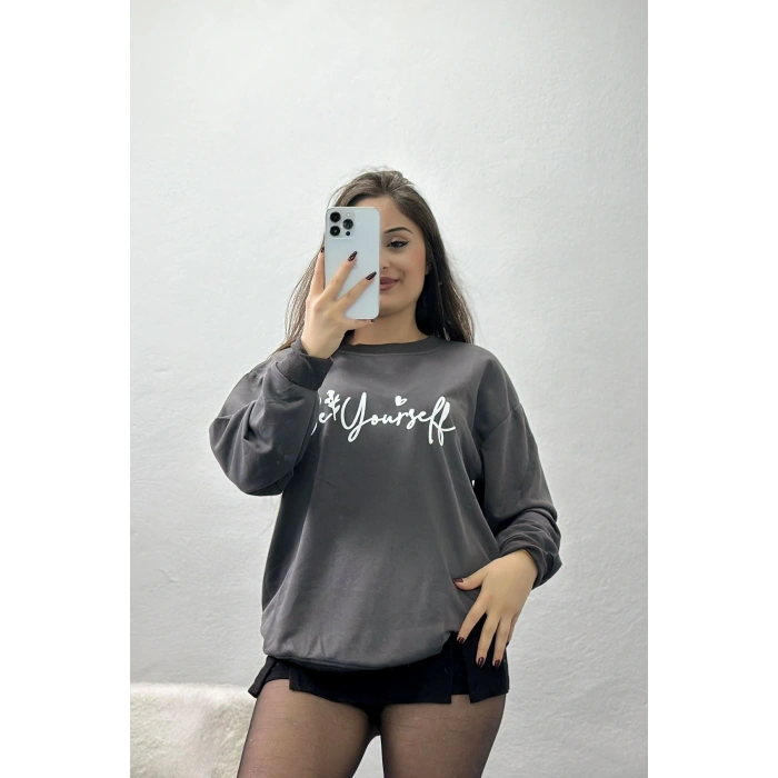2 İplik Baskılı Sweatshirt Antrasitekru - 31299.1878.