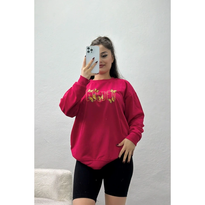 2 İplik Baskılı Sweatshirt Fuşya - 31303.1878.