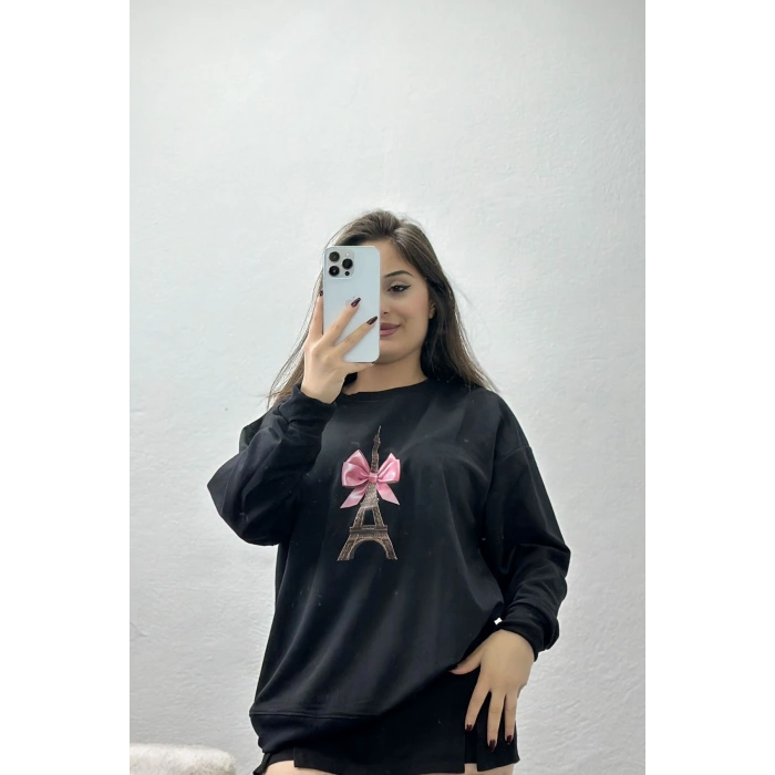 2 İplik Baskılı Sweatshirt Siyah - 31301.1878.