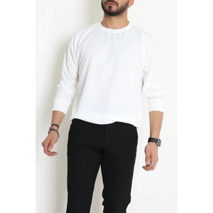 2 İplik Bisiklet Yaka Erkek Sweat Ekru - 42771.1878.