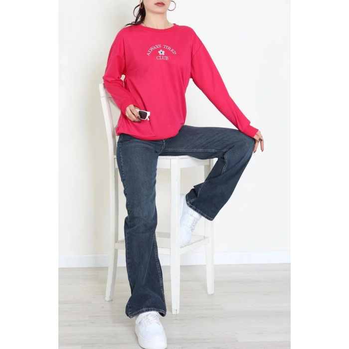 2 İplik Bisiklet Yaka Sweat Fuşya - 42716.1878.